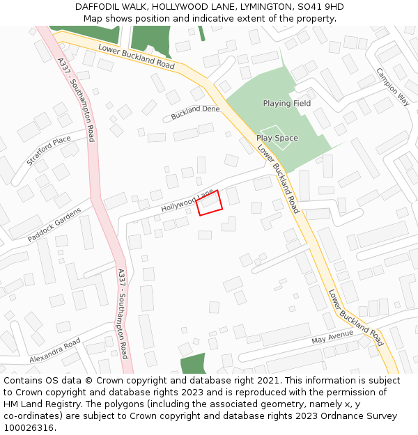 DAFFODIL WALK, HOLLYWOOD LANE, LYMINGTON, SO41 9HD: Location map and indicative extent of plot