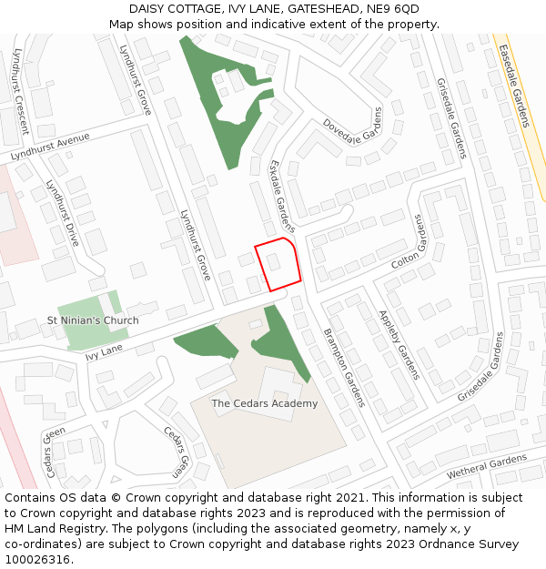 DAISY COTTAGE, IVY LANE, GATESHEAD, NE9 6QD: Location map and indicative extent of plot