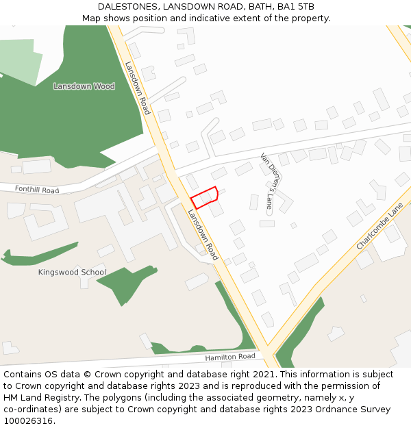 DALESTONES, LANSDOWN ROAD, BATH, BA1 5TB: Location map and indicative extent of plot