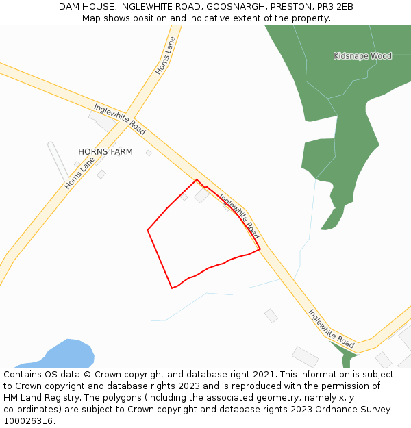 DAM HOUSE, INGLEWHITE ROAD, GOOSNARGH, PRESTON, PR3 2EB: Location map and indicative extent of plot