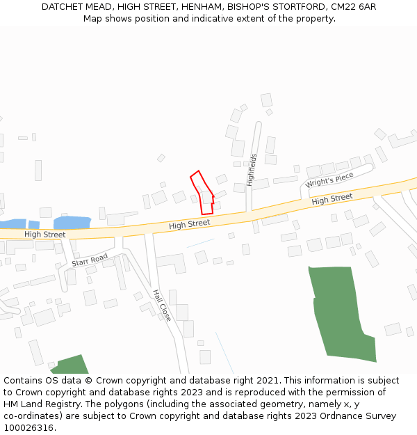 DATCHET MEAD, HIGH STREET, HENHAM, BISHOP'S STORTFORD, CM22 6AR: Location map and indicative extent of plot