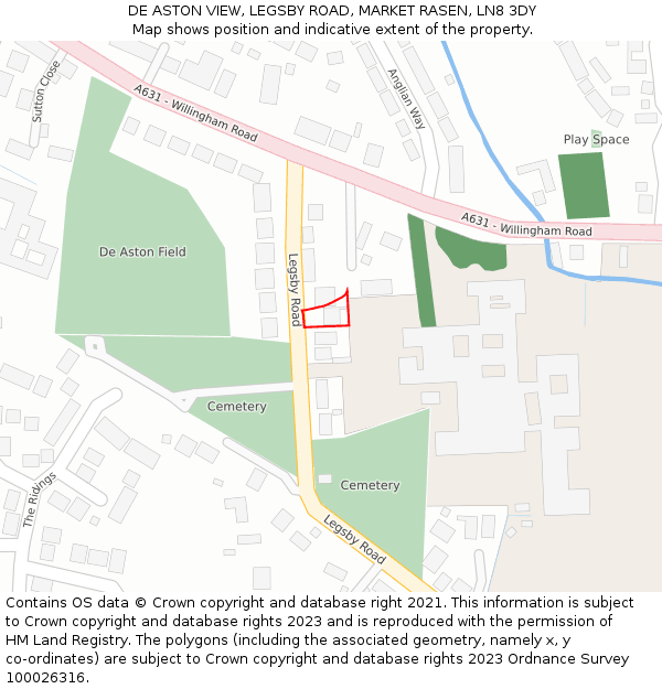 DE ASTON VIEW, LEGSBY ROAD, MARKET RASEN, LN8 3DY: Location map and indicative extent of plot