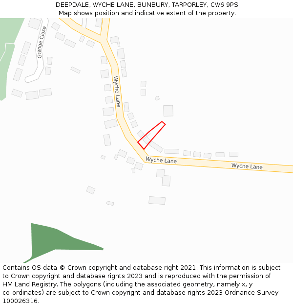 DEEPDALE, WYCHE LANE, BUNBURY, TARPORLEY, CW6 9PS: Location map and indicative extent of plot