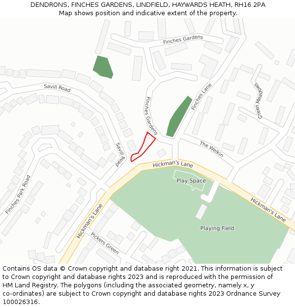 DENDRONS, FINCHES GARDENS, LINDFIELD, HAYWARDS HEATH, RH16 2PA: Location map and indicative extent of plot