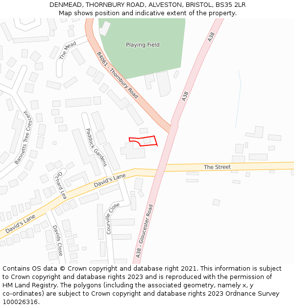 DENMEAD, THORNBURY ROAD, ALVESTON, BRISTOL, BS35 2LR: Location map and indicative extent of plot