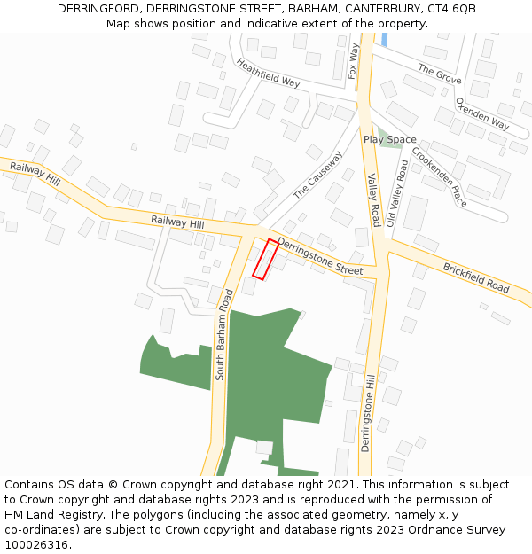 DERRINGFORD, DERRINGSTONE STREET, BARHAM, CANTERBURY, CT4 6QB: Location map and indicative extent of plot