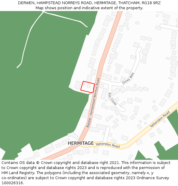 DERWEN, HAMPSTEAD NORREYS ROAD, HERMITAGE, THATCHAM, RG18 9RZ: Location map and indicative extent of plot