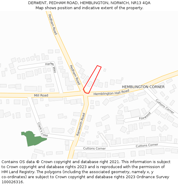 DERWENT, PEDHAM ROAD, HEMBLINGTON, NORWICH, NR13 4QA: Location map and indicative extent of plot