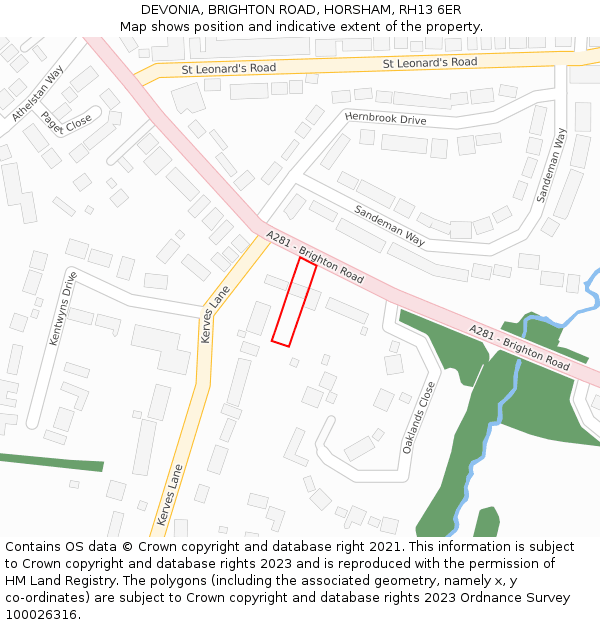 DEVONIA, BRIGHTON ROAD, HORSHAM, RH13 6ER: Location map and indicative extent of plot