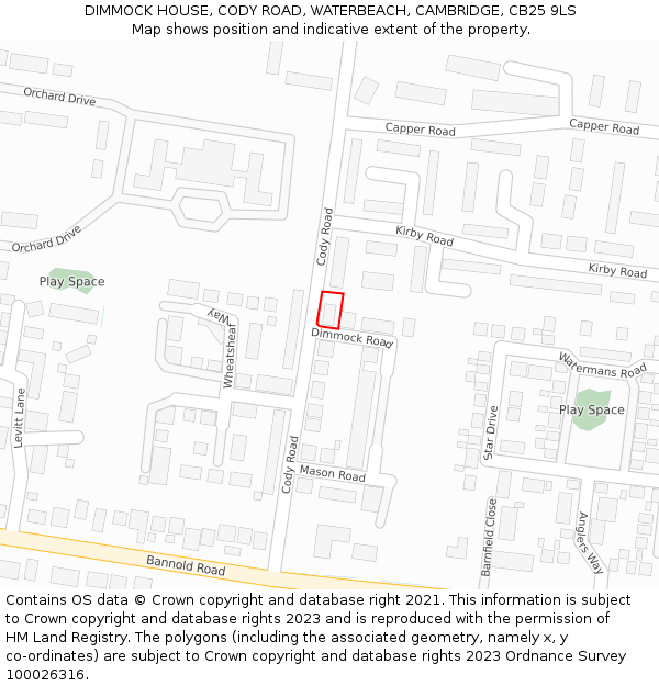 DIMMOCK HOUSE, CODY ROAD, WATERBEACH, CAMBRIDGE, CB25 9LS: Location map and indicative extent of plot