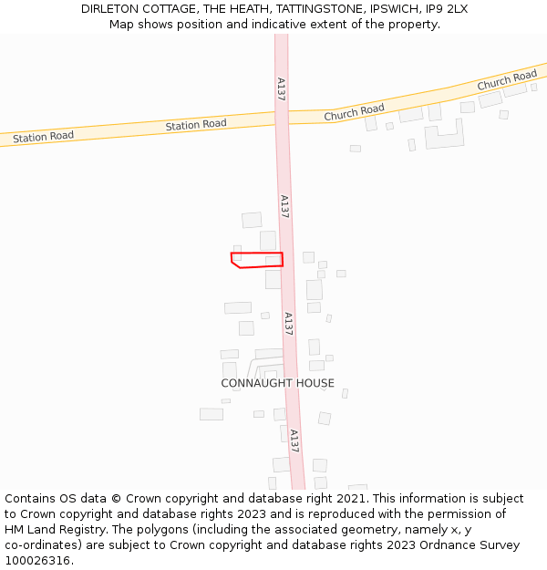 DIRLETON COTTAGE, THE HEATH, TATTINGSTONE, IPSWICH, IP9 2LX: Location map and indicative extent of plot