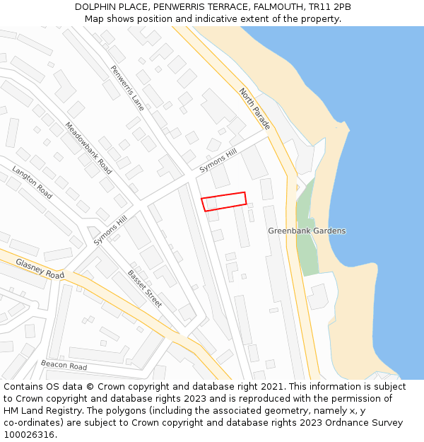 DOLPHIN PLACE, PENWERRIS TERRACE, FALMOUTH, TR11 2PB: Location map and indicative extent of plot