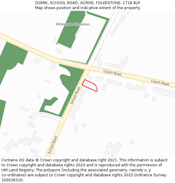 DOMIK, SCHOOL ROAD, ACRISE, FOLKESTONE, CT18 8LR: Location map and indicative extent of plot