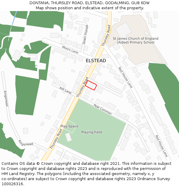 DONTANA, THURSLEY ROAD, ELSTEAD, GODALMING, GU8 6DW: Location map and indicative extent of plot