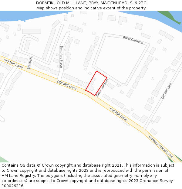 DORMTIKI, OLD MILL LANE, BRAY, MAIDENHEAD, SL6 2BG: Location map and indicative extent of plot