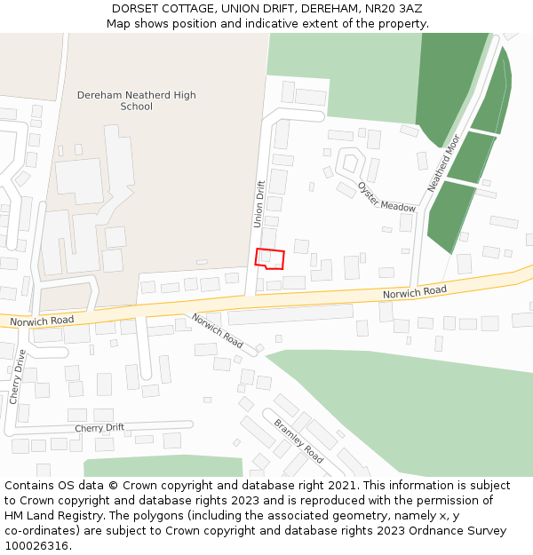 DORSET COTTAGE, UNION DRIFT, DEREHAM, NR20 3AZ: Location map and indicative extent of plot