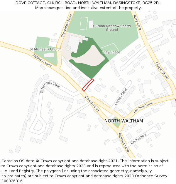 DOVE COTTAGE, CHURCH ROAD, NORTH WALTHAM, BASINGSTOKE, RG25 2BL: Location map and indicative extent of plot