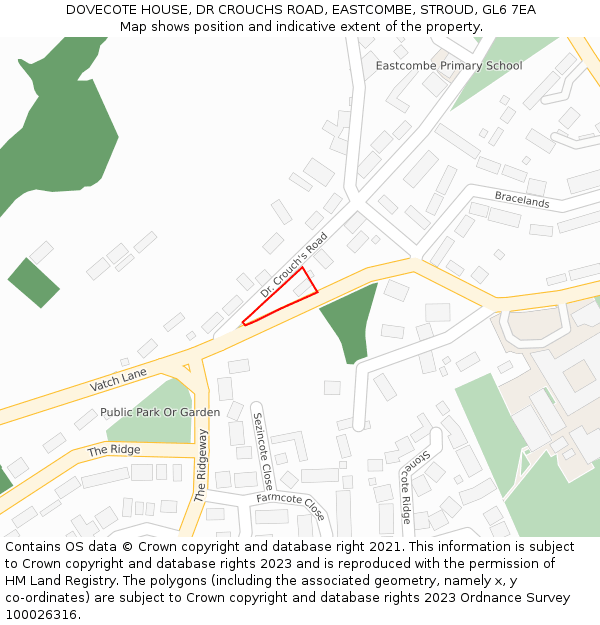 DOVECOTE HOUSE, DR CROUCHS ROAD, EASTCOMBE, STROUD, GL6 7EA: Location map and indicative extent of plot