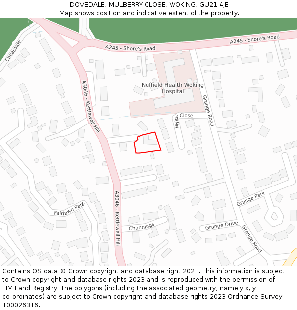 DOVEDALE, MULBERRY CLOSE, WOKING, GU21 4JE: Location map and indicative extent of plot