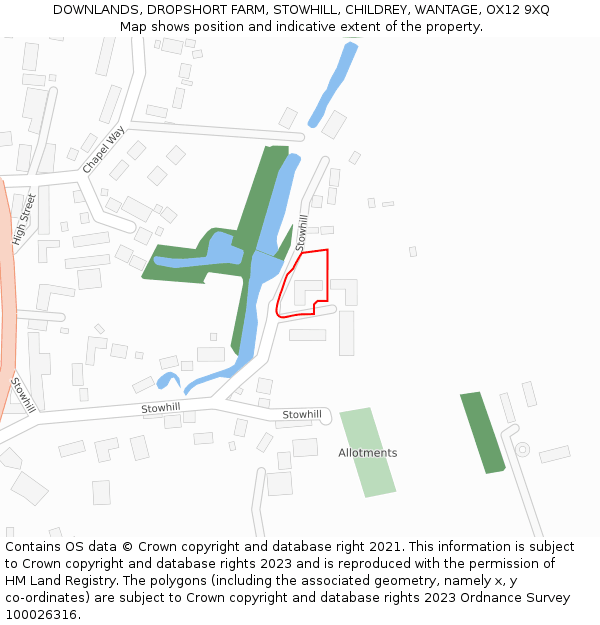 DOWNLANDS, DROPSHORT FARM, STOWHILL, CHILDREY, WANTAGE, OX12 9XQ: Location map and indicative extent of plot