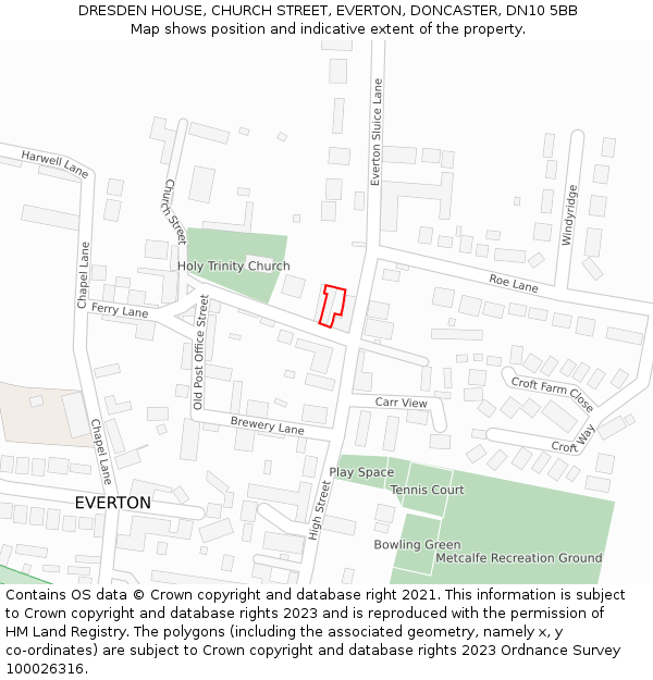 DRESDEN HOUSE, CHURCH STREET, EVERTON, DONCASTER, DN10 5BB: Location map and indicative extent of plot