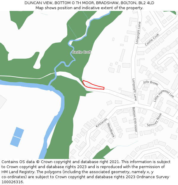 DUNCAN VIEW, BOTTOM O TH MOOR, BRADSHAW, BOLTON, BL2 4LD: Location map and indicative extent of plot