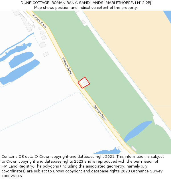 DUNE COTTAGE, ROMAN BANK, SANDILANDS, MABLETHORPE, LN12 2RJ: Location map and indicative extent of plot