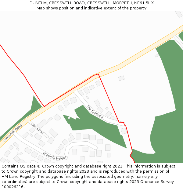 DUNELM, CRESSWELL ROAD, CRESSWELL, MORPETH, NE61 5HX: Location map and indicative extent of plot