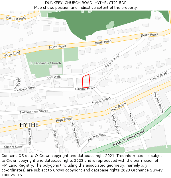 DUNKERY, CHURCH ROAD, HYTHE, CT21 5DP: Location map and indicative extent of plot