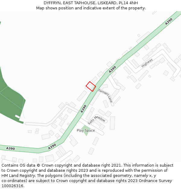 DYFFRYN, EAST TAPHOUSE, LISKEARD, PL14 4NH: Location map and indicative extent of plot