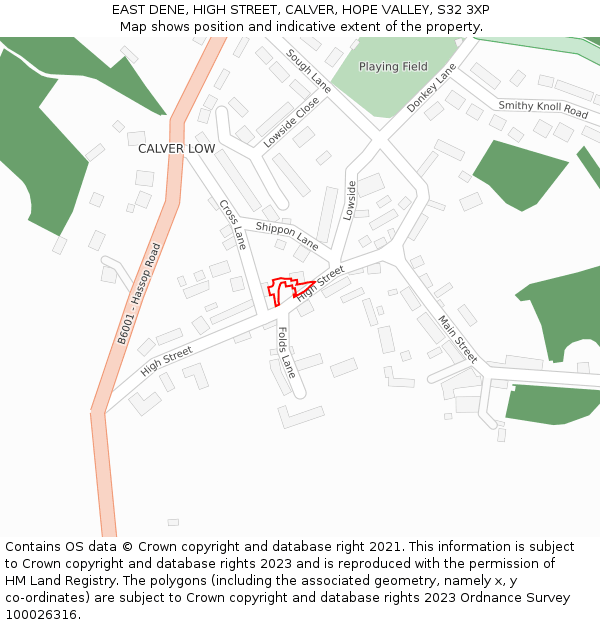 EAST DENE, HIGH STREET, CALVER, HOPE VALLEY, S32 3XP: Location map and indicative extent of plot