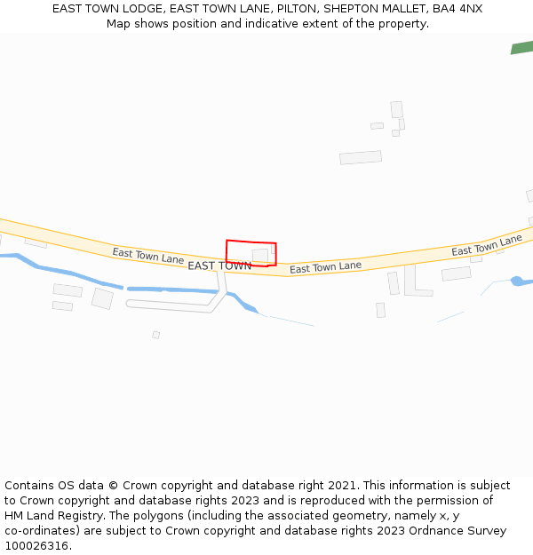 EAST TOWN LODGE, EAST TOWN LANE, PILTON, SHEPTON MALLET, BA4 4NX: Location map and indicative extent of plot