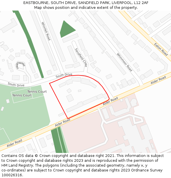 EASTBOURNE, SOUTH DRIVE, SANDFIELD PARK, LIVERPOOL, L12 2AF: Location map and indicative extent of plot