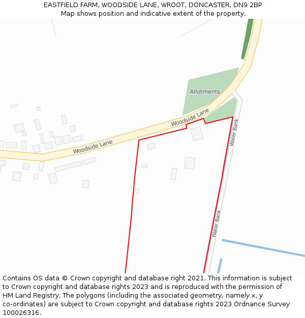 EASTFIELD FARM, WOODSIDE LANE, WROOT, DONCASTER, DN9 2BP: Location map and indicative extent of plot