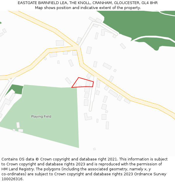 EASTGATE BARNFIELD LEA, THE KNOLL, CRANHAM, GLOUCESTER, GL4 8HR: Location map and indicative extent of plot