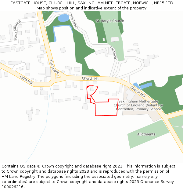 EASTGATE HOUSE, CHURCH HILL, SAXLINGHAM NETHERGATE, NORWICH, NR15 1TD: Location map and indicative extent of plot