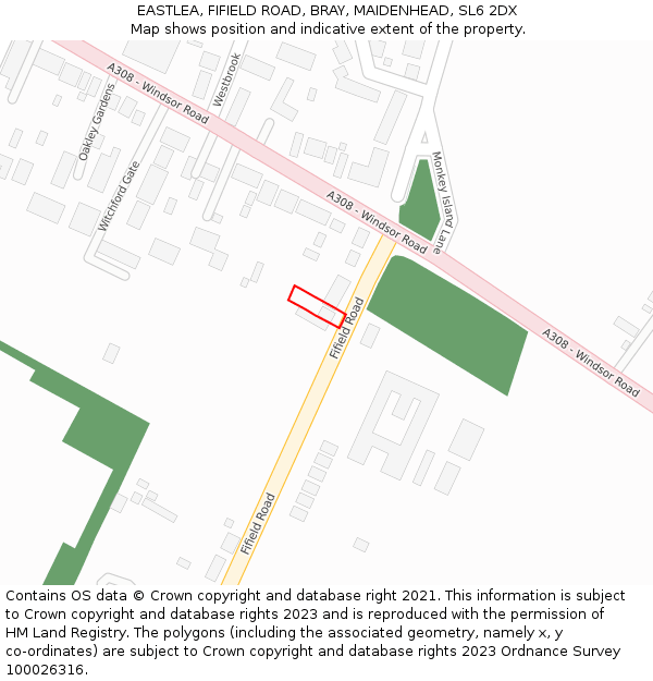 EASTLEA, FIFIELD ROAD, BRAY, MAIDENHEAD, SL6 2DX: Location map and indicative extent of plot