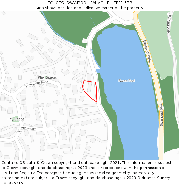 ECHOES, SWANPOOL, FALMOUTH, TR11 5BB: Location map and indicative extent of plot