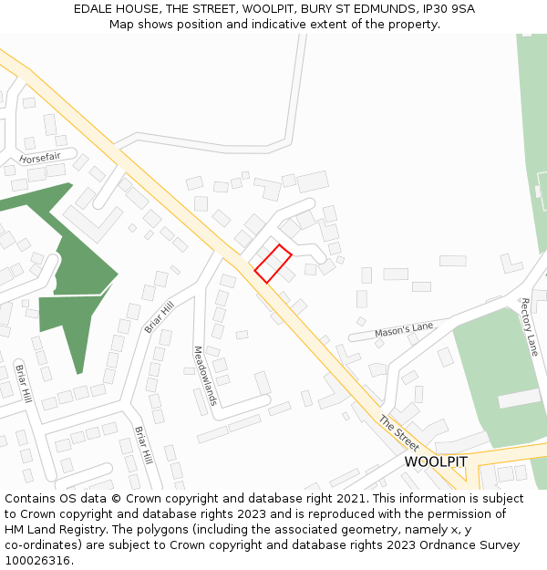 EDALE HOUSE, THE STREET, WOOLPIT, BURY ST EDMUNDS, IP30 9SA: Location map and indicative extent of plot