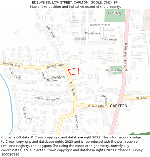 EDELWEISS, LOW STREET, CARLTON, GOOLE, DN14 9PJ: Location map and indicative extent of plot