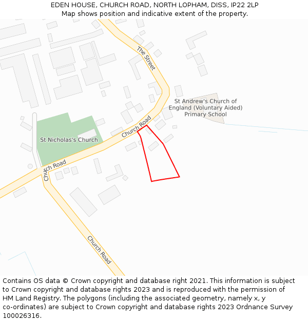 EDEN HOUSE, CHURCH ROAD, NORTH LOPHAM, DISS, IP22 2LP: Location map and indicative extent of plot