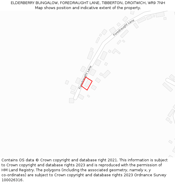 ELDERBERRY BUNGALOW, FOREDRAUGHT LANE, TIBBERTON, DROITWICH, WR9 7NH: Location map and indicative extent of plot