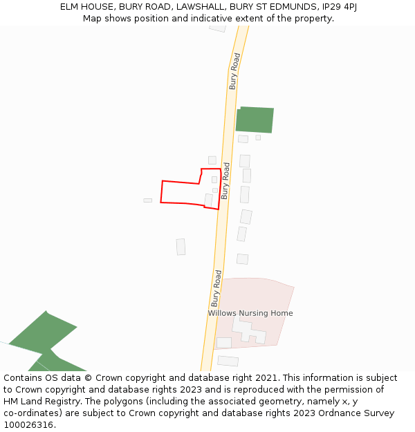 ELM HOUSE, BURY ROAD, LAWSHALL, BURY ST EDMUNDS, IP29 4PJ: Location map and indicative extent of plot