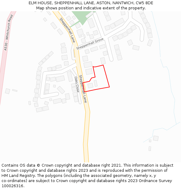 ELM HOUSE, SHEPPENHALL LANE, ASTON, NANTWICH, CW5 8DE: Location map and indicative extent of plot