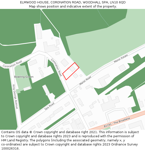 ELMWOOD HOUSE, CORONATION ROAD, WOODHALL SPA, LN10 6QD: Location map and indicative extent of plot