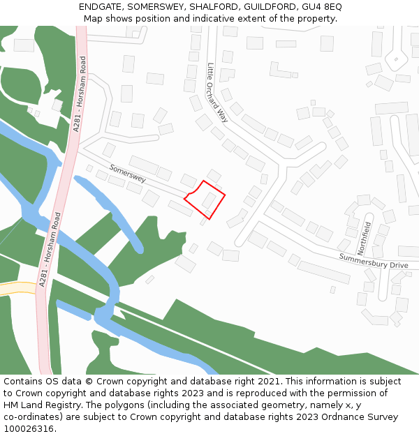 ENDGATE, SOMERSWEY, SHALFORD, GUILDFORD, GU4 8EQ: Location map and indicative extent of plot