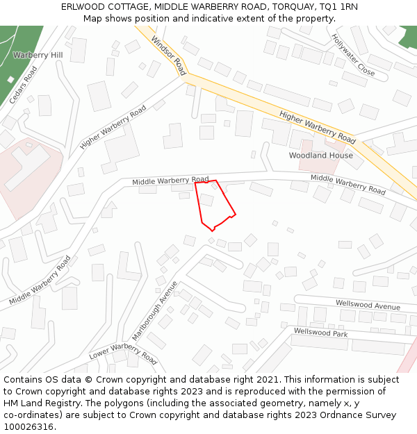 ERLWOOD COTTAGE, MIDDLE WARBERRY ROAD, TORQUAY, TQ1 1RN: Location map and indicative extent of plot