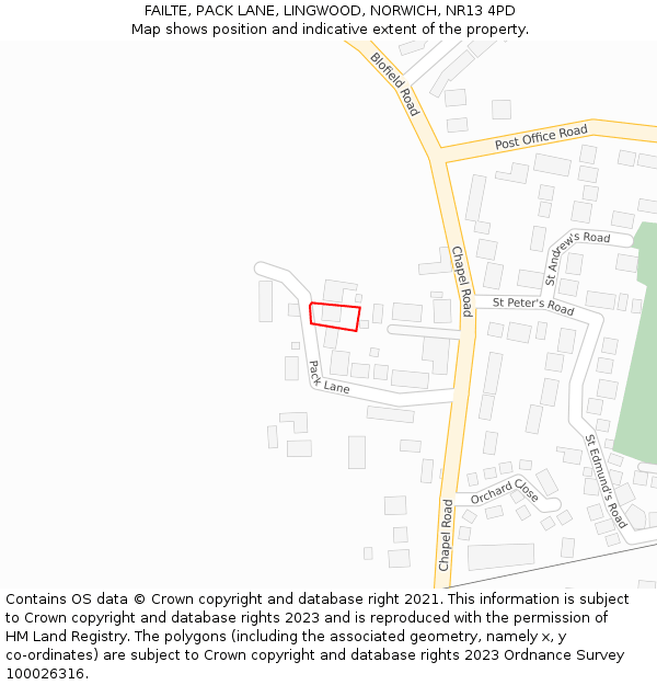 FAILTE, PACK LANE, LINGWOOD, NORWICH, NR13 4PD: Location map and indicative extent of plot