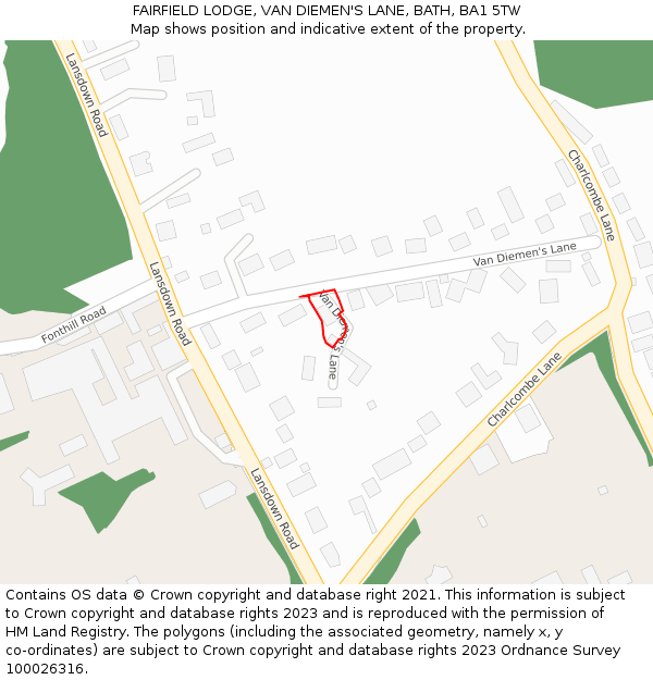 FAIRFIELD LODGE, VAN DIEMEN'S LANE, BATH, BA1 5TW: Location map and indicative extent of plot