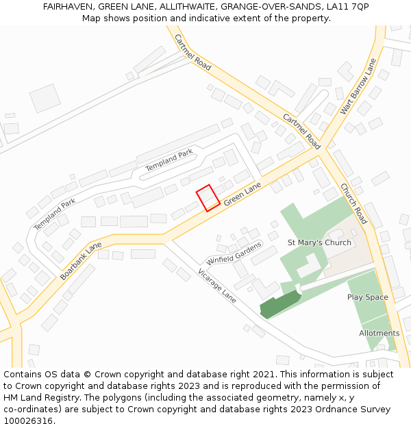 FAIRHAVEN, GREEN LANE, ALLITHWAITE, GRANGE-OVER-SANDS, LA11 7QP: Location map and indicative extent of plot